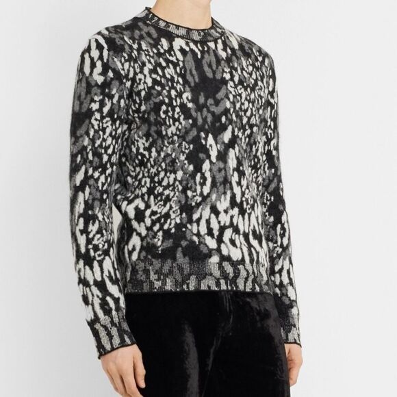 Saint Laurent gray wool alpaca leopard print sweater size XS unisex - Picture 2 of 10